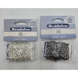 Beadalon 5.5mm Elongated Cable Chain Set Silver Plated & Hematite 2 Packs DIY